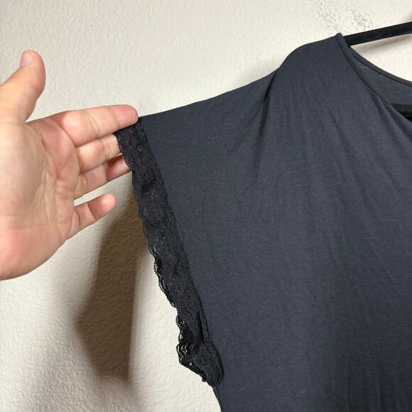 Barefoot Dreams Luxe Milk Jersey Size XL Night Dress Black Sleepwear Lace Trim - Picture 3 of 6